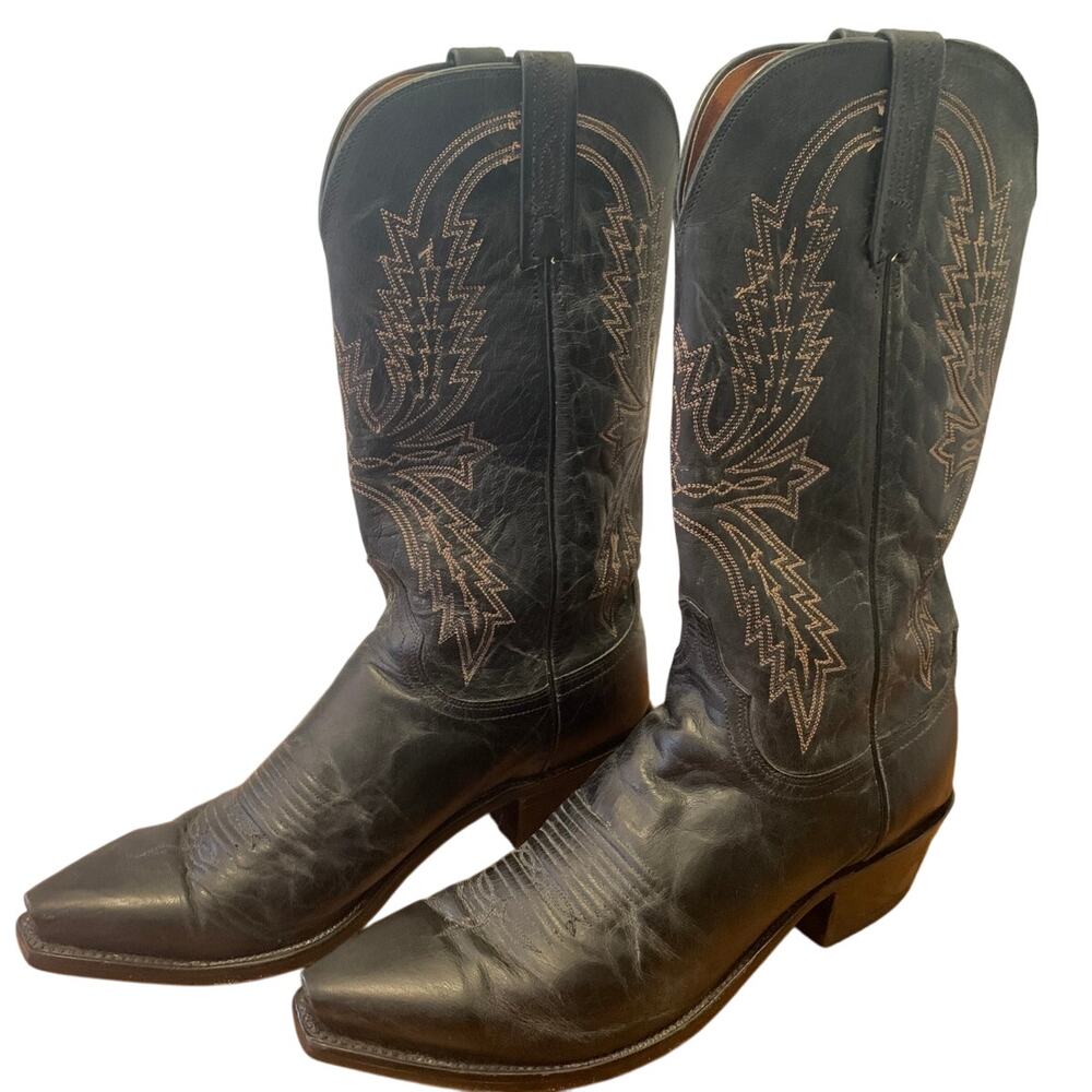 Lucchese Mad Dog Goat Boots Black Burnished SZ 9.5 B